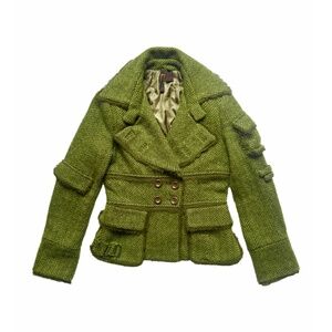Nelli Double Breasted Green Herringbone Wool Jacket